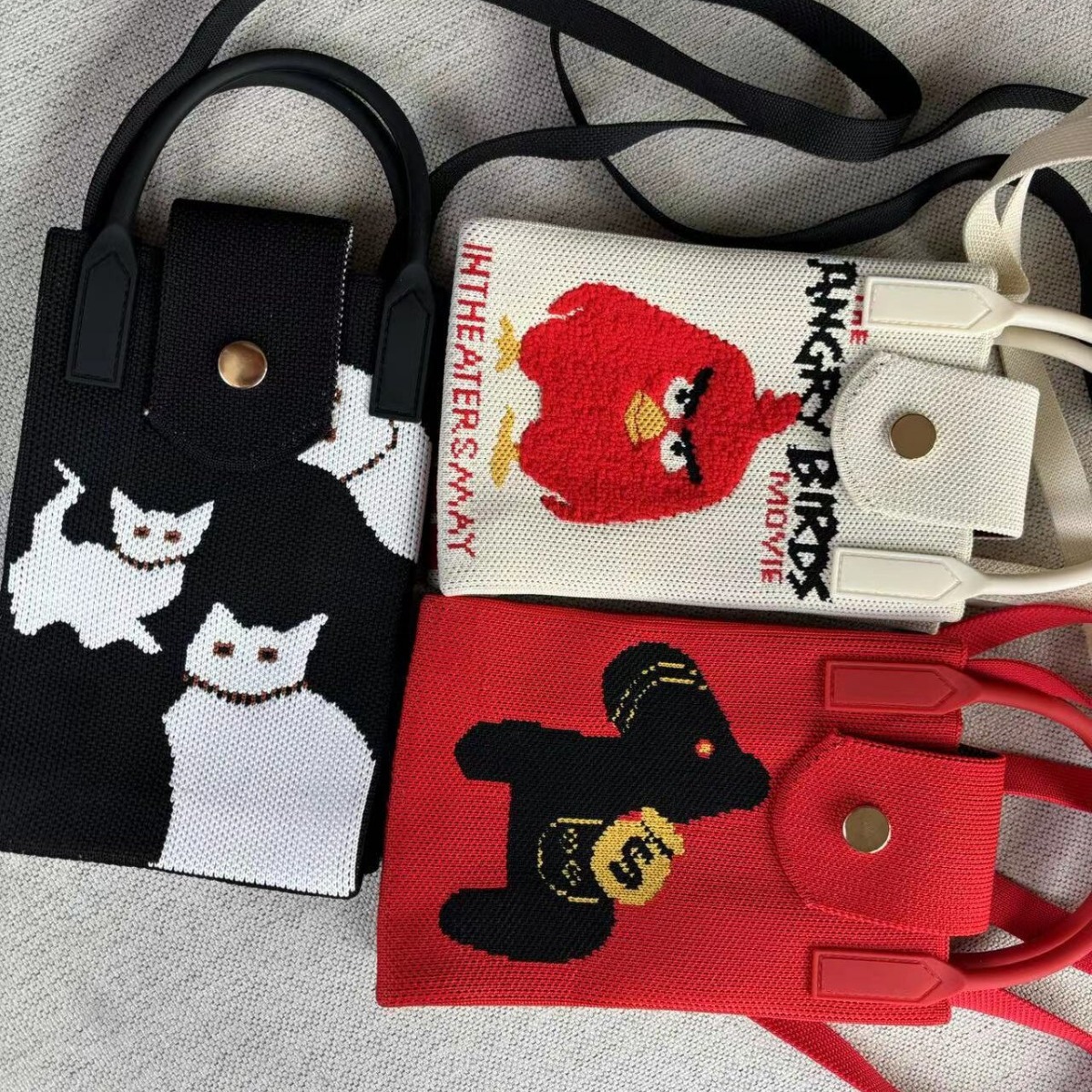 女生小众单肩翻盖斜挎手机包零钱袋2024新款包针织轻便手提包迷你