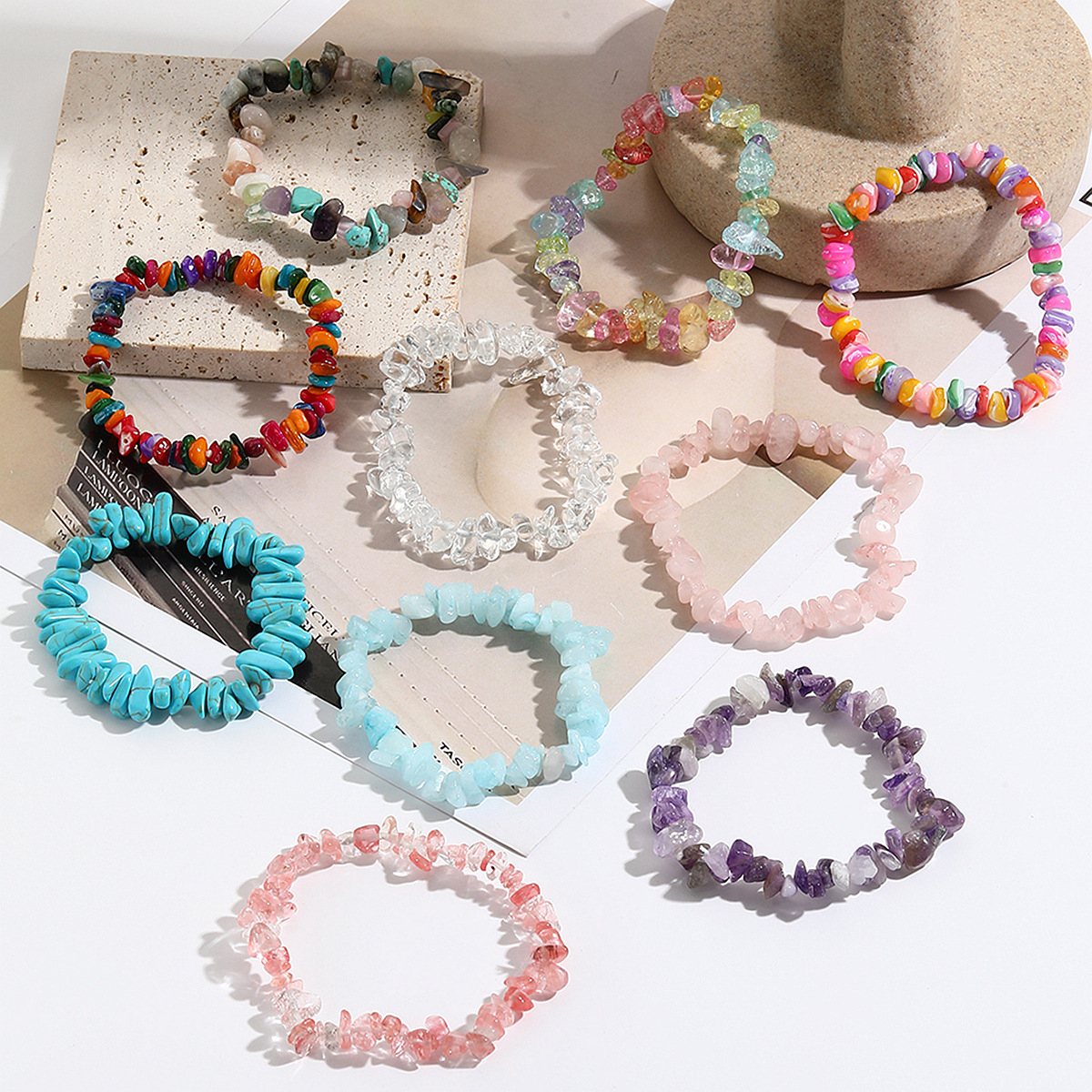 jewelry Bohemian colored gravel bracelet jewelry natural stone bracelet_voghion.com