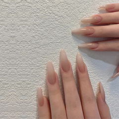 Xiaohongshu Wearable Nails Wholesalers Medium-Length Bare Color Gradient Whitening Beautiful Nail Stickers Wearable False Nail Sticker