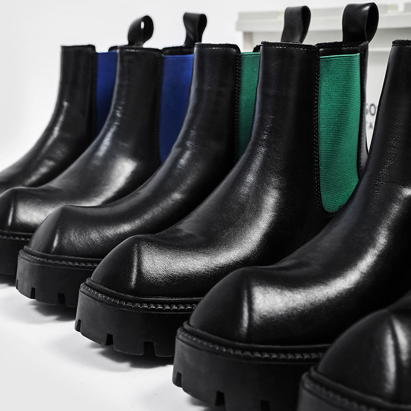 2024 Hoch geschnittene britische quadratische Stiefel mit dicken Sohlen, vielseitige Martin-Stiefel mit großer Spitze, Herrenstiefel im minimalistischen Stil_voghion.com