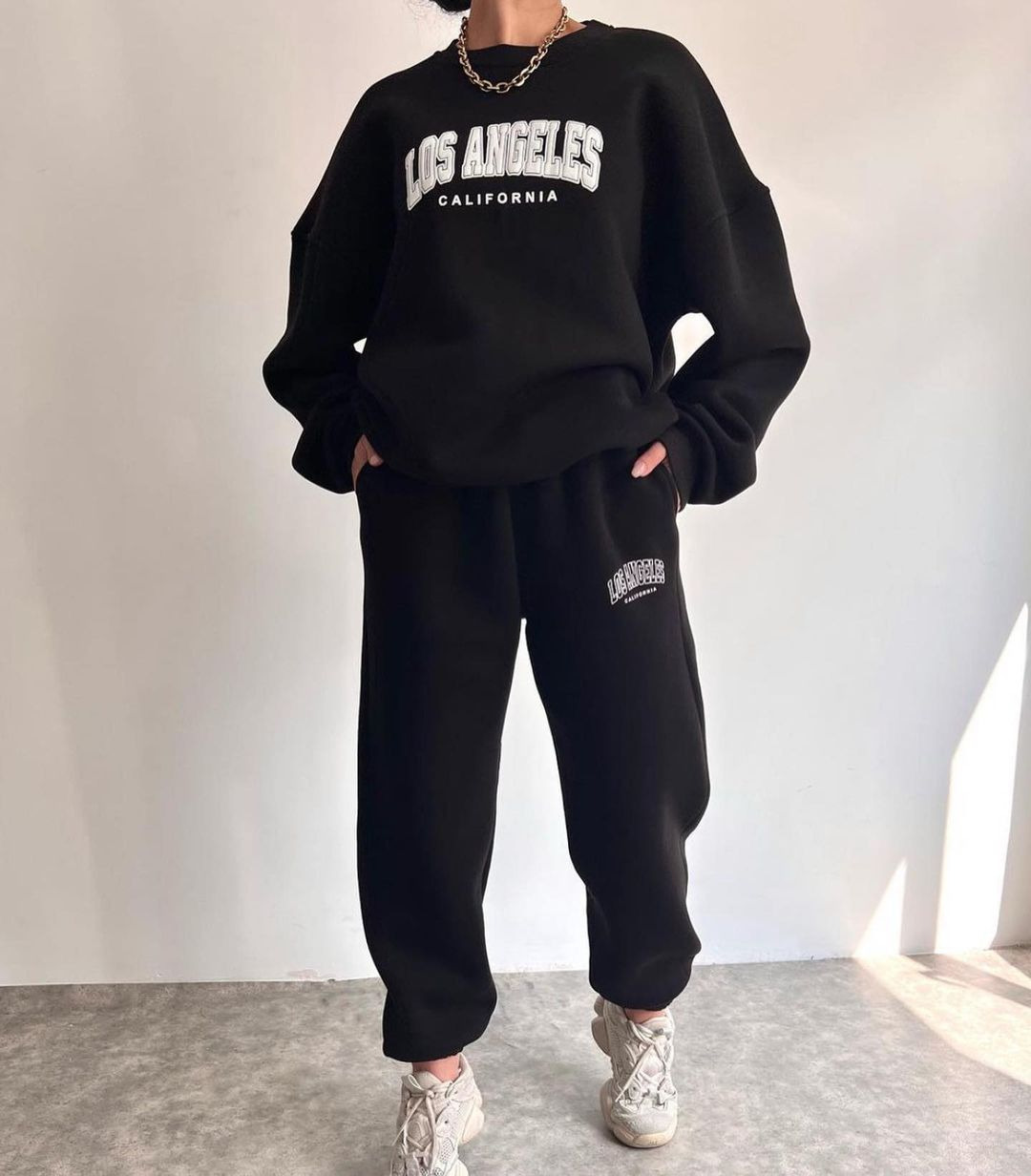 2024 Damen-Set mit lässiger Mode, bedrucktem, verdicktem Plüschpullover mit langen Ärmeln und Hosen_voghion.com