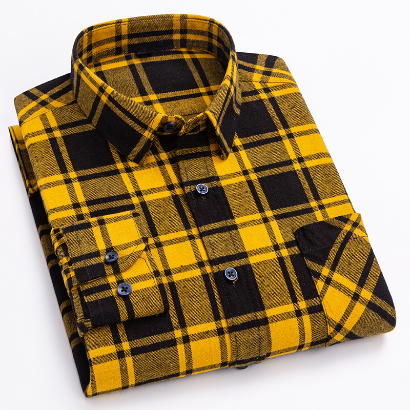 Pure Cotton Brushed Plaid Long-Sleeved Shirt Quality Men's Spring & Fall Jacket Middle-Aged and Elderly Dad's Casual Large Size Shirt