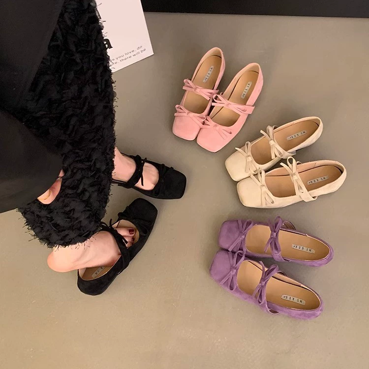 Увеличение квадратной головы розовые балетные туфли женские новые корейские модные французские банты фея ветра Мэри Джейн туфли