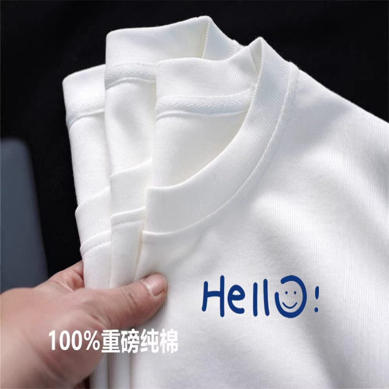 26 Xinjiang Cotton Summer Heavyweight 100% Pure Cotton Round Neck White Short-Sleeve T-Shirt Unisex Printed Loose Half-Sleeve Top