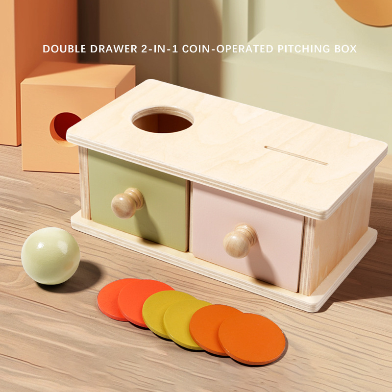 Montessori ayudas didácticas Caja de cajones de madera Caja de monedas de jardín de infantes Caja de lanzamiento Educación Educación Puzzle Juguetes de educación temprana Monterey