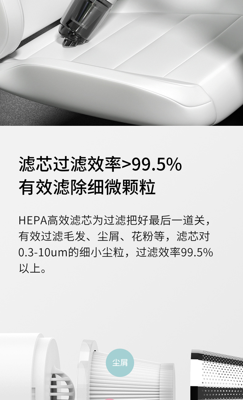 Car Vacuum Cleaner, Household Mini Portable Mite Remover, Wireless Charging, High-Power Handheld Powerful Dust Collector