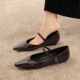 2182-1 Commuting Women's Shoes with Slope Heel, Pointed French Shallow Mouth, Versatile, Casual Evening Style, One Button Strap, Mary Jane Single Shoes