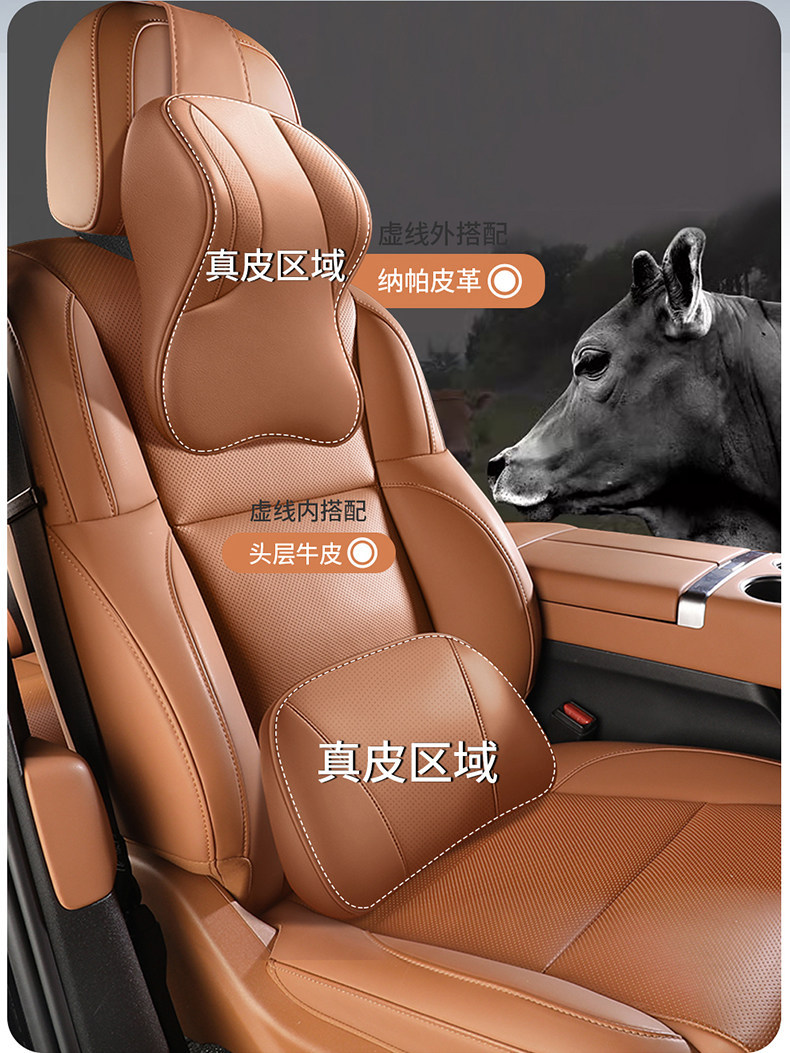 Car lumbar support cushion, genuine leather car seat cushion, backrest lumbar support, driver's seat cowhide headrest and neck support set