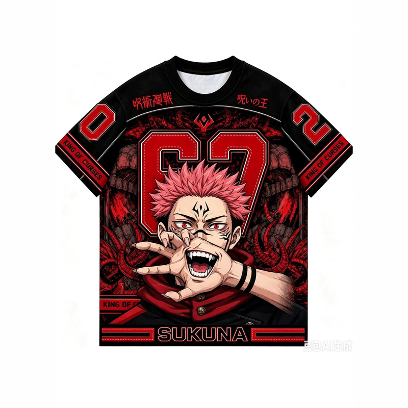 Jujutsu Kaisen Rengoku Kyoujurou No. 67 Round Neck Short Sleeve T-Shirt, Loose Fit, Full-Color Print