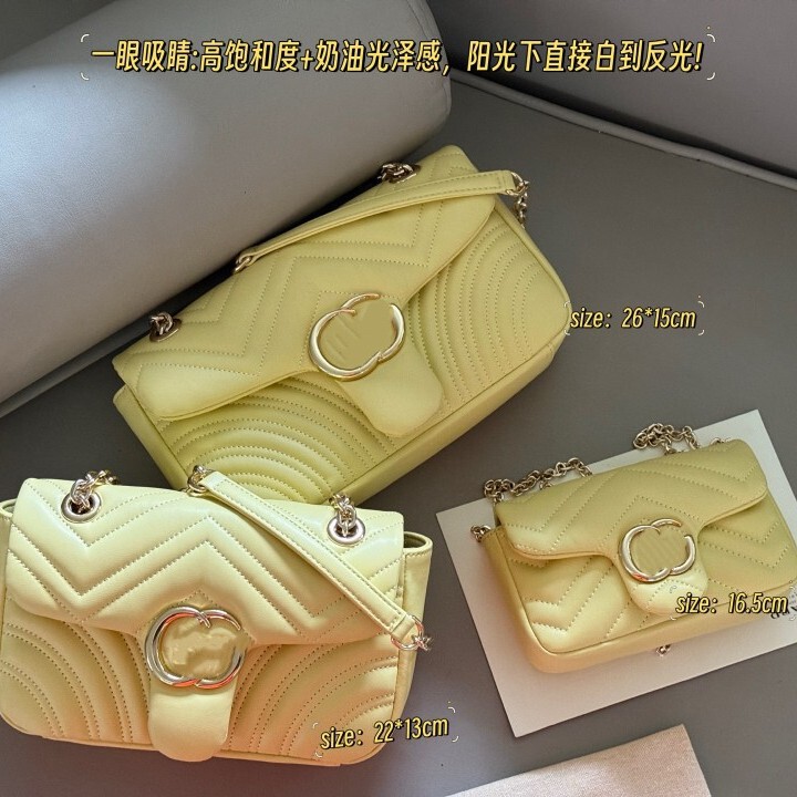 Cross-Border Trendy 2025 New Women's Bag Gg Wave Pattern Marmont 2.0 Marmont Bag Genuine Leather Chain Crossbody Bag