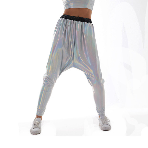 Blue silver gold Jazz hiphop rappaer dance Gliter shinny harem pants for women girls dropped crotch trousers street fashion harem trousers loose collapsible pants