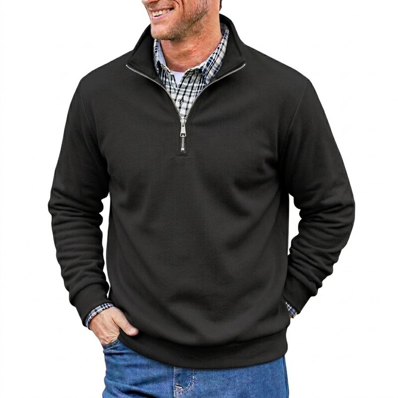 Foreign trade European and American retro solid color quarter-polo stand-up collar pullover sweatshirt casual simple sports top