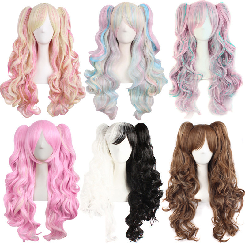 Cosplay Anime Wig Lolita Cute Lolita Loli Double Ponytail Tiger Mouth Clip Long Curly Fake Hair