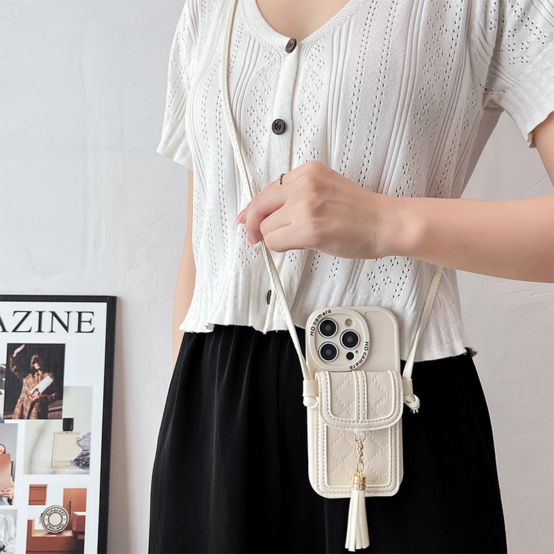 For iPhone16 Phone Case Apple 15Promax Wallet 14 Card Case 13 Crossbody XR Silicone Xsmax Soft