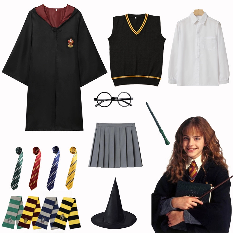 Harry Potter Costume Wizard Magic Robe College Uniform Cosplay Kidsren Adult Cloak Halloween Clothes