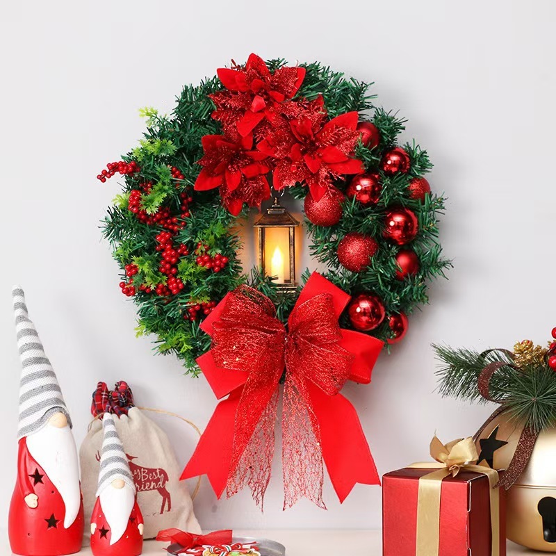 クリスマス装飾品、ドア掛け、40cm、ライト付き、聖なるクリスマスリース、木製、卸売|undefined