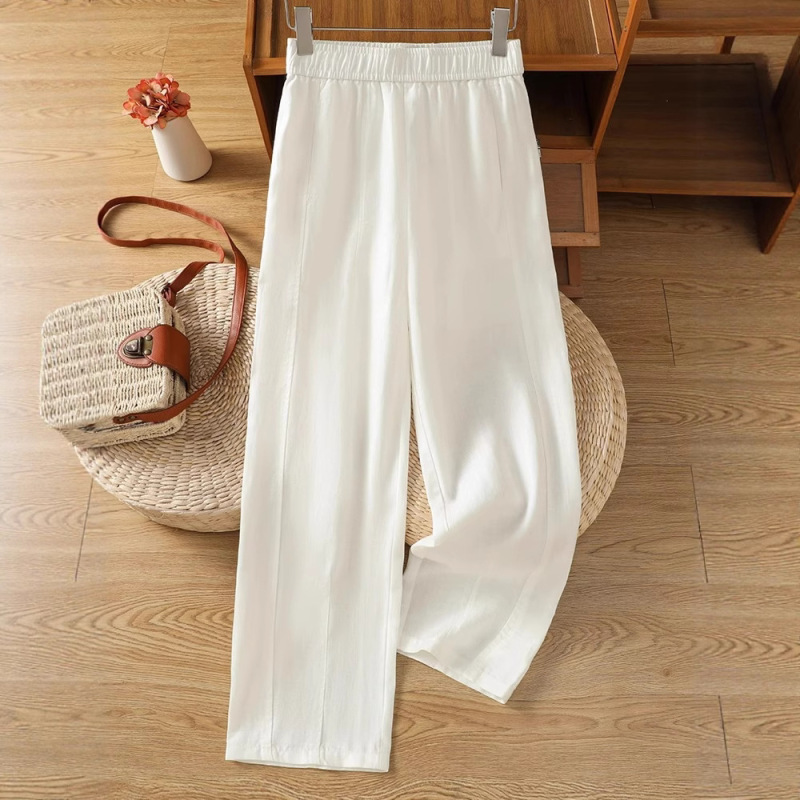 White Linen Banana Pants Straight-Leg Pants for Women, Summer Thin Style, Super Cute Petite Cropped Cotton-Linen Scimitar Straight-Leg Pants