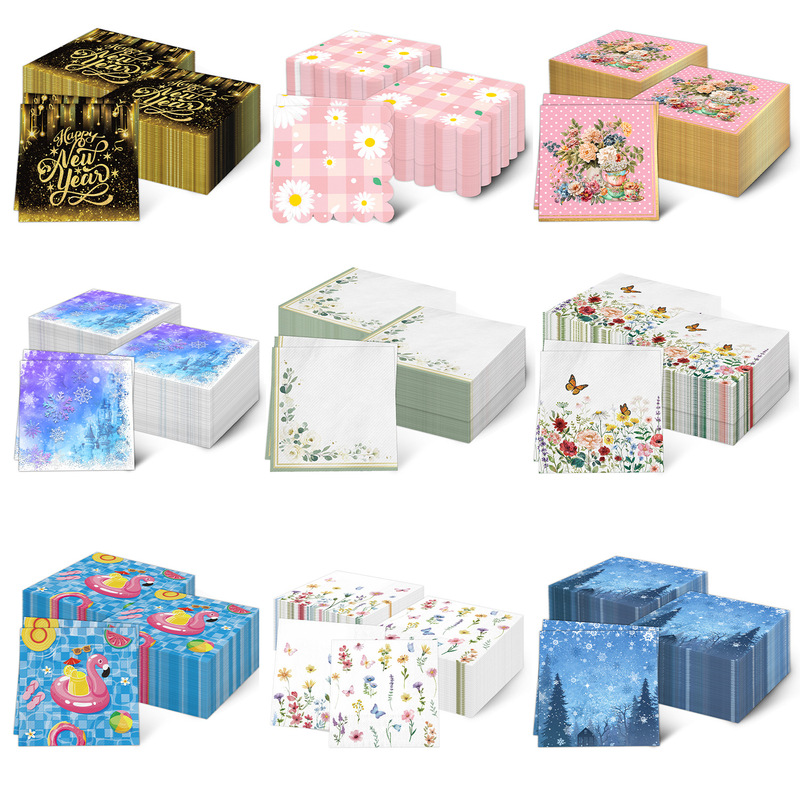 Cross-Border Holiday Themes: Thanksgiving, Christmas, New Year, Holiday Tableware, Birthday Party Disposable Paper Napkins in Stock Cross-Border Holiday Themes: Thanksgiving, Christmas, New Year, Holiday Tableware, Birthday Party Disposable Paper Napkins in Stock