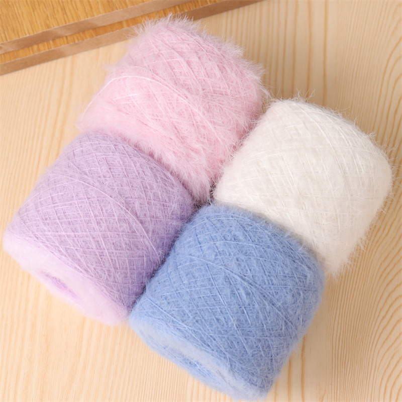 纯色长短羽毛貂毛绒线毛衣围巾手工编织棒针泫雅包材料手混线配线