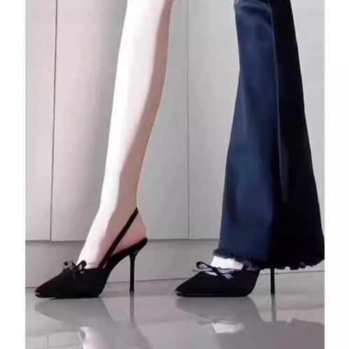 French-style small bow pointed-toe stiletto heels with new skirt design, sense of fashion, temperament, head covering sandals