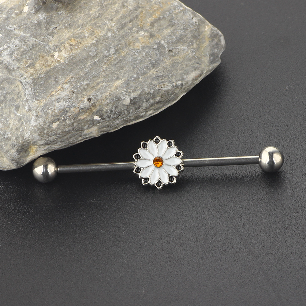 18K Gold Plated Stainless Steel Flower Industrial Earring for Cartilage Ear Piercing Jewelry detail image 7