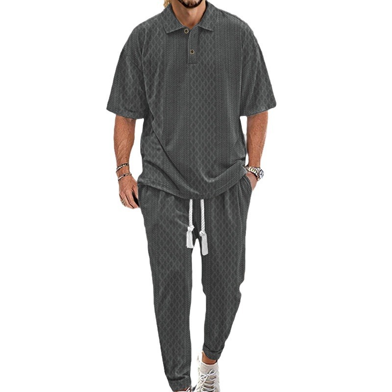 24 Spring and Summer Amazon Cross-border European and American Men's Casual Pants Lel Heavy Jacquard Knitted Top plus size suit