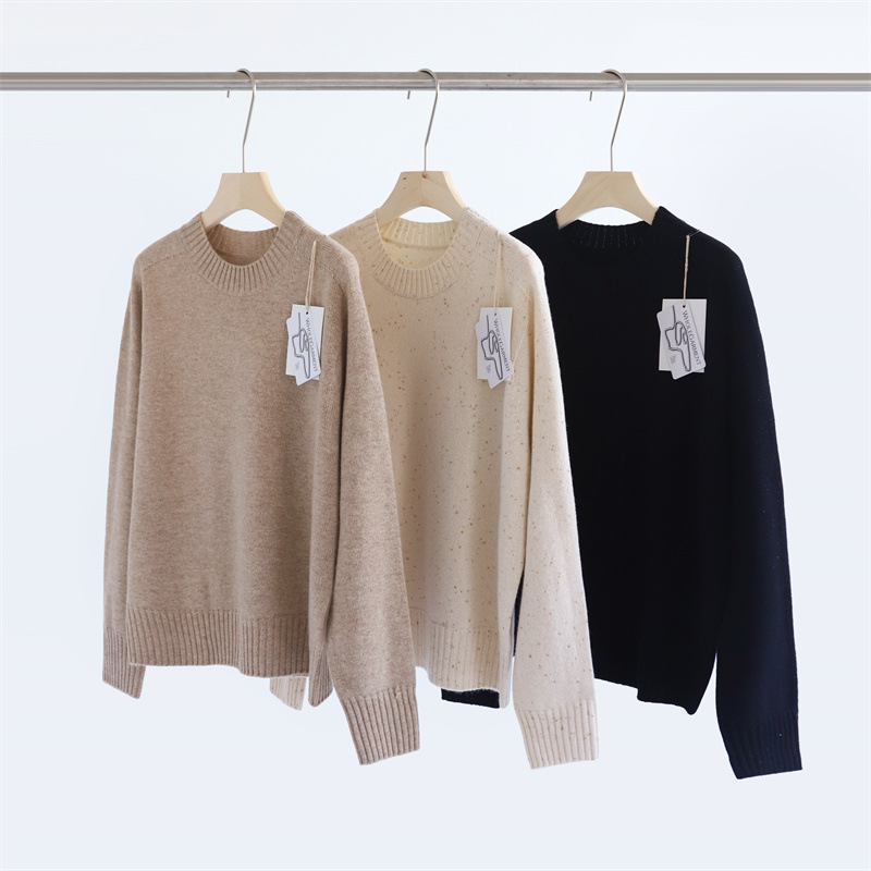 Seamless All-in-one wool Golden Bean gold silk round neck loose knitted sweater autumn and winter thick needle bottoming sweater 1301