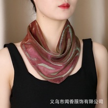 时尚洋气炫彩三角丝巾磁吸式百搭护颈围巾春夏轻薄百搭装饰飘带女