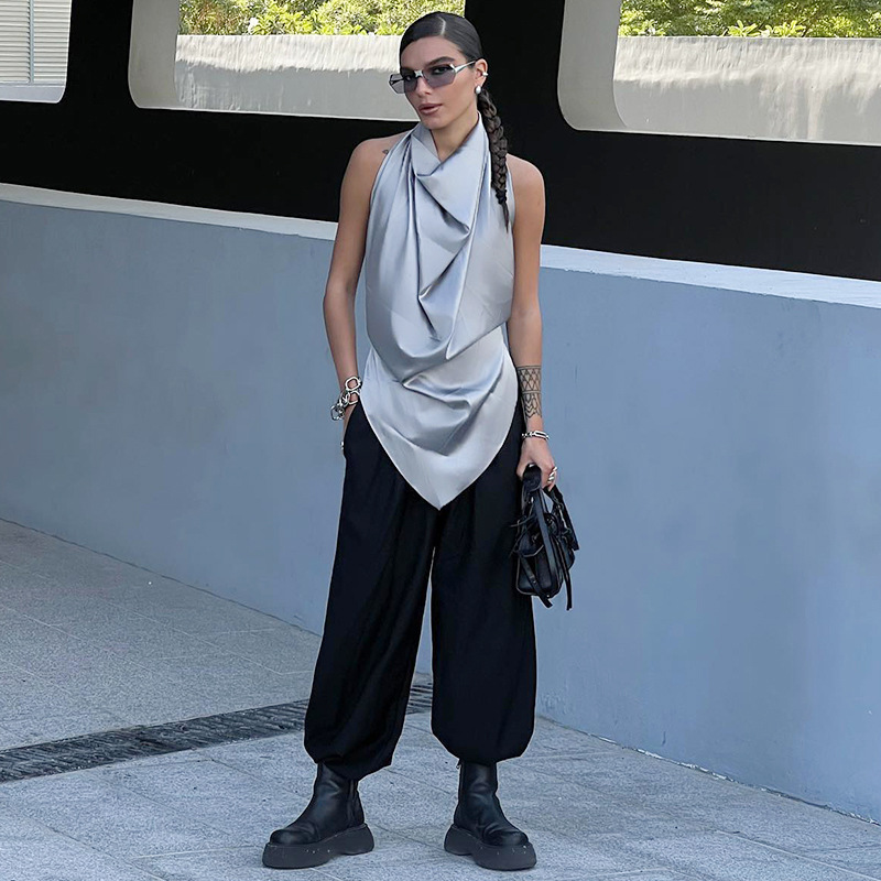 Damenbekleidung, einfarbig, rückenfrei, unregelmäßig, modisch, kreativ_voghion.com