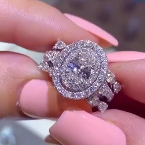 Cao Shi's Same Style: 2-in-1 Egg-Shaped Zircon Ring Set for Women – Trendy Korean-Japanese Two-Piece Couple Rings
