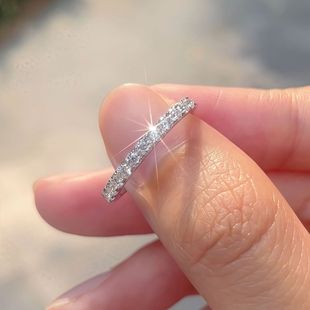 Cross-Border S925 Silver Moissanite Ring Single Row Ring Stacked Tail Ring European and American Tiktok Live Broadcast Manufacturer Wholesale