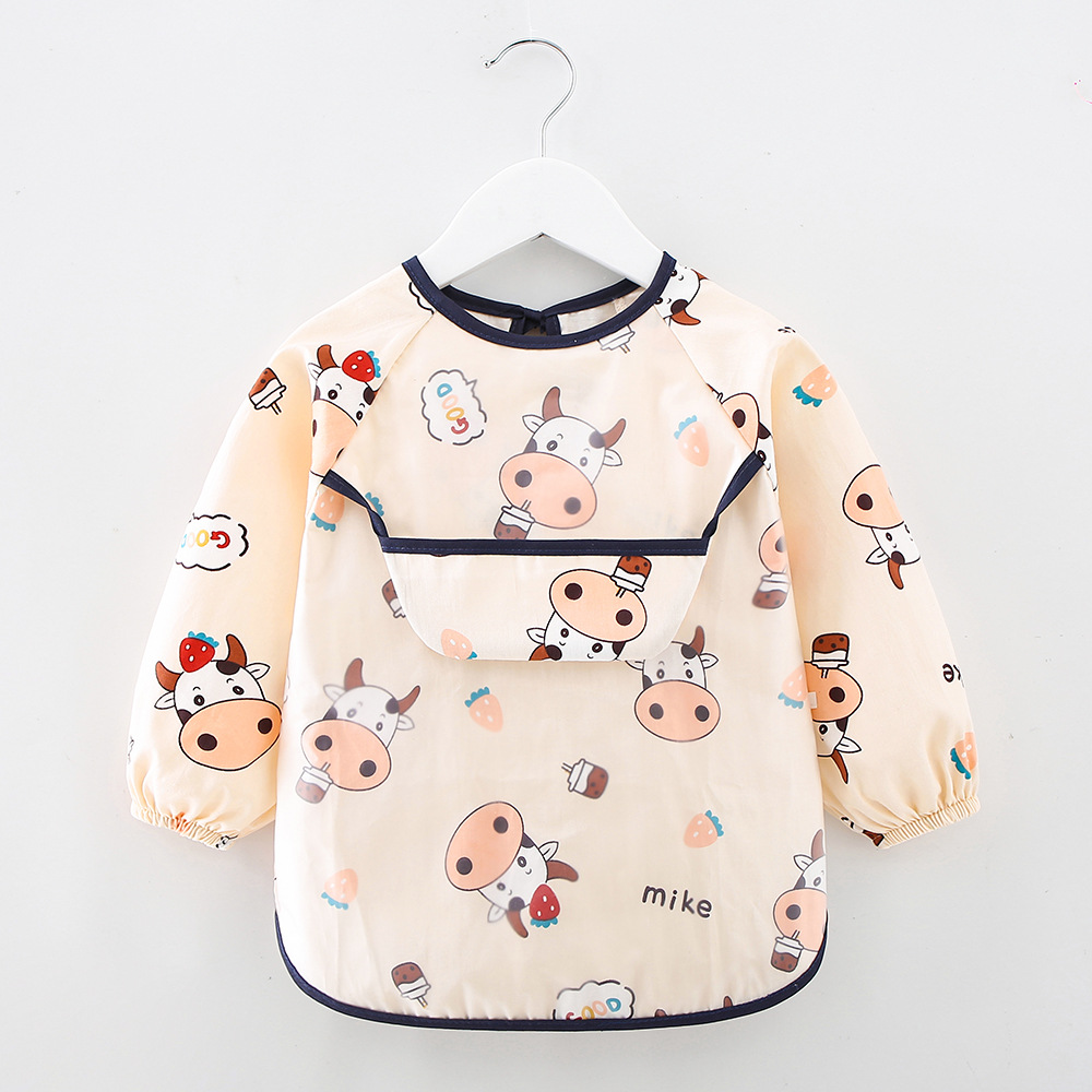 Abrigo impermeable para niños, con babero anti-sucio de algodón puro, manga larga, ideal para otoño e invierno, para bebés y niñas.