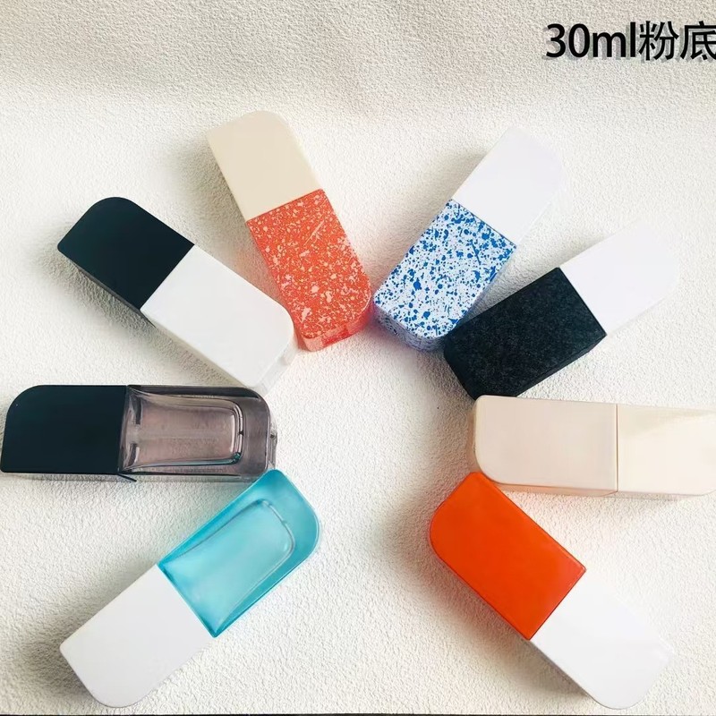 工厂30ml方形粉底液玻璃瓶厚底扁方瓶透明按压精华乳液瓶包装水晶|undefined