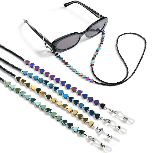 Cross-Border Amazon Fashion Glasses Chain Colorful Black Gallstone Glass Sunglasses Anti-Slip Lanyard Anti-Lost Glasses Chain