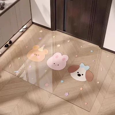 Avtomobil döşəmə paspasları | Transparent Soft Glass Anti-Slip Foot - spring-flower-rabbit-soft-glass-floor-mat-6090cm