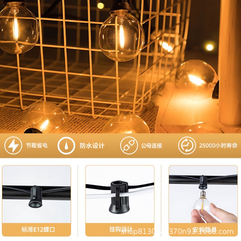 Transfronterizos G40 string LED al aire libre agua string luz solar G40 Euro enchufable luz de camping al aire libre