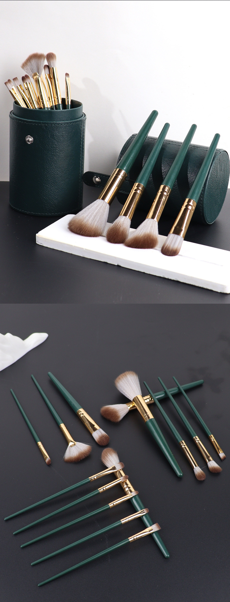 14-teiliges Green Cloud Makeup Pinsel Set, Cangzhou Naturborsten Lidschatten-, Puder-, Foundation- und Rouge-Pinsel, Beauty Tools im Großhandel