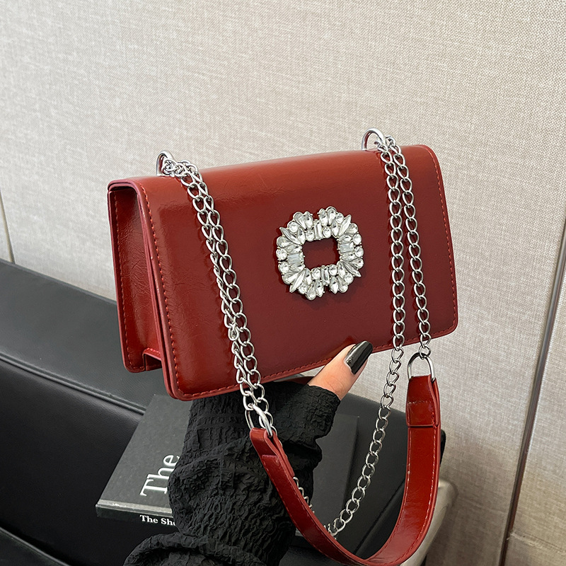 Bolsa cuadrada de diamante de alta calidad para mujeres 2024 otoño nueva moda coreana de textura universal cadena de hombro mochila