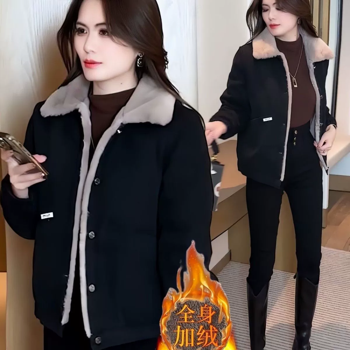 Зимнее шерстяное пальто, флисовая утепленная модная куртка для мамы, повышенная плотность, свободный крой