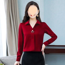 缎面雪纺女土领衬衫2025年新款洋气职业衬衣时尚女士中袖衬衫