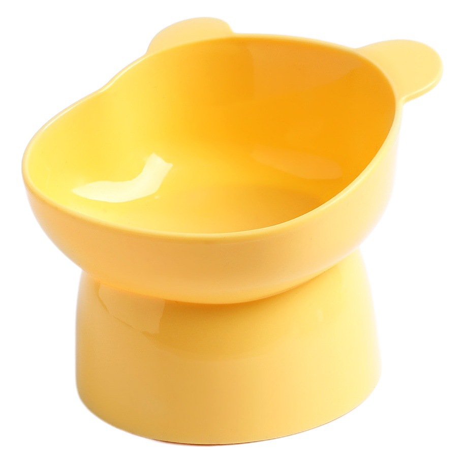 Estilo nórdico inclinado de patas altas cabeza de oso gato tazón al por mayor de plástico de dibujos animados protección del cuello anti-golpe Pet Bowl PET vajilla