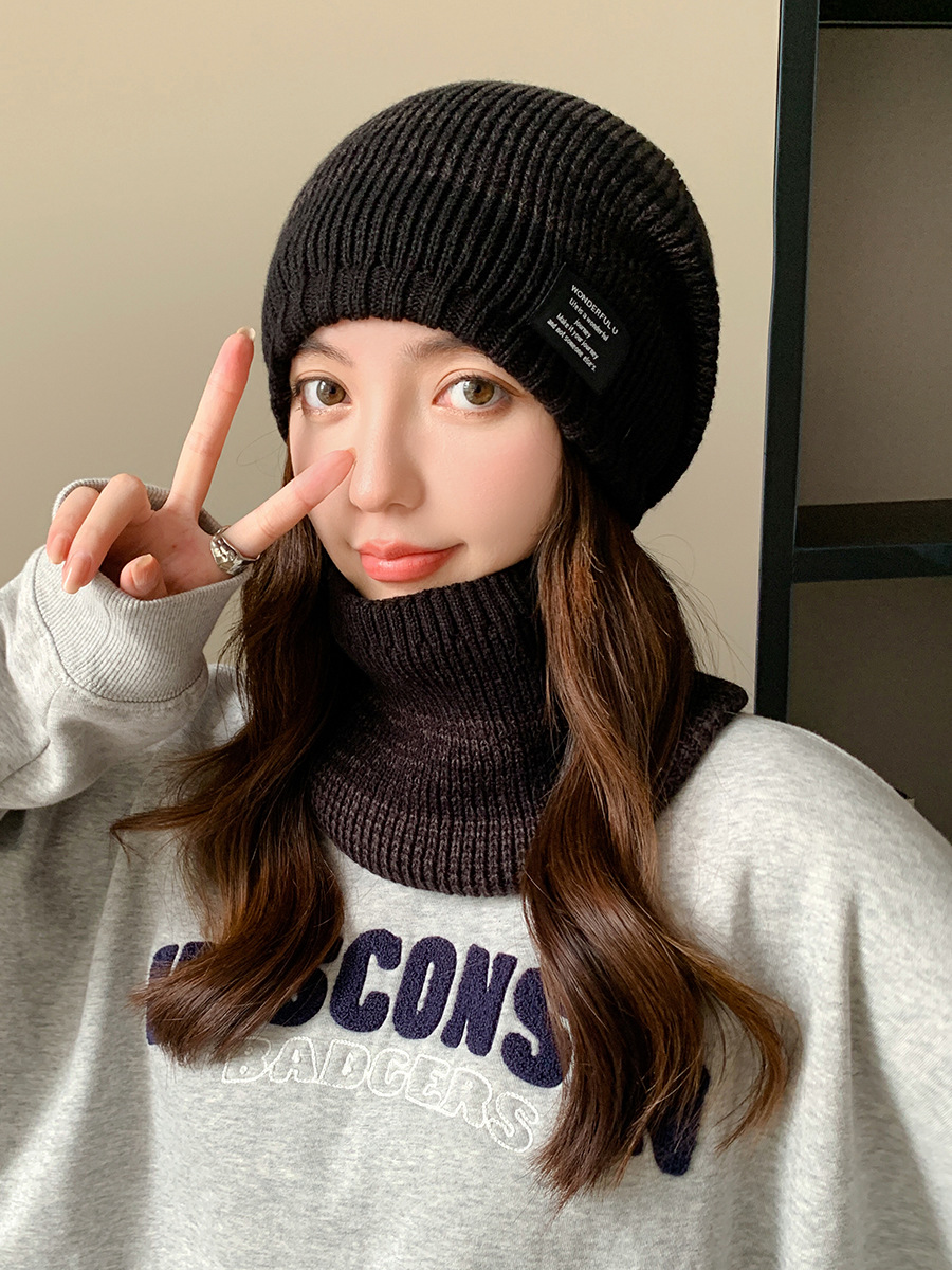 Kötött pulóver sapka és sál szett férfi és női téli vastagított és bársony kültéri arcvédő kétszínű kötött sapka_voghion.com