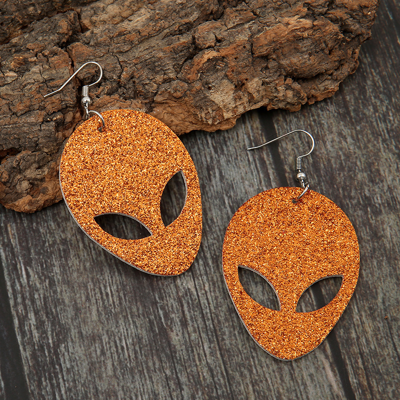 Vente En Gros Boucles D&#39;oreilles En Cuir Double Face Masque Extraterrestre Nihaojewelry display picture 8