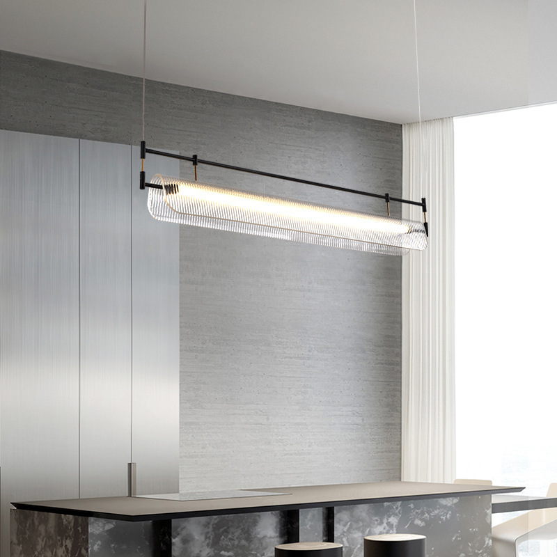 Mesa de comedor de lujo, diseño de rayas ligeras, línea larga moderna, lámpara de lámpara, diseño de lámpara de comedor simple