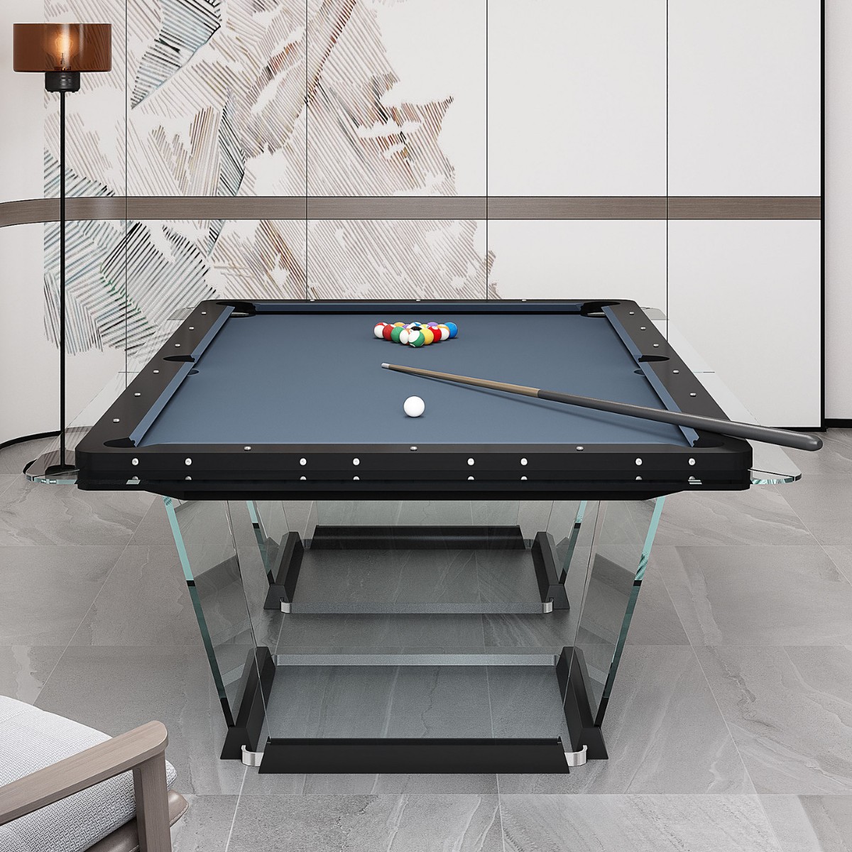 Mesa de billar de vidrio templado de cristal italiano Billar estándar familiar de nueve bolas de acrílico transparente americano