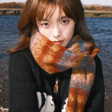 2025新款海马毛围巾冬季女韩系氛围感高级感格子保暖加厚围脖男