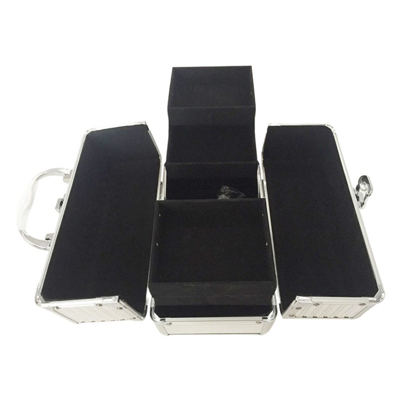 Caja cosmética portátil de aleación de aluminio de doble apertura, caja de herramientas especial para pedicura, caja de uñas de tatuaje, caja de aluminio multicapa de maquillaje