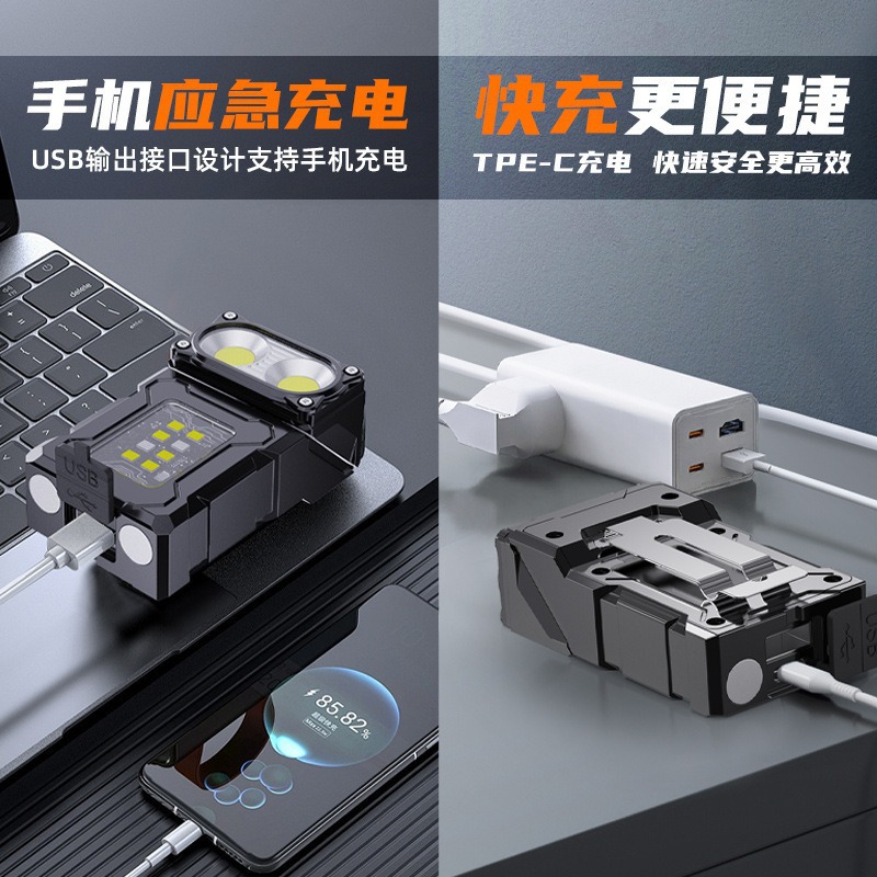 Lintera LED transfronteriza carga de luz fuerte larga duración lámpara de sombrero al aire libre multifuncional COB lámpara de trabajo transfronteriza exclusiva