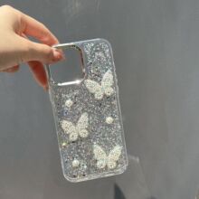 适用iPhone16E手机壳满天星滴胶苹果15promax立体珍珠蝴蝶14跨境