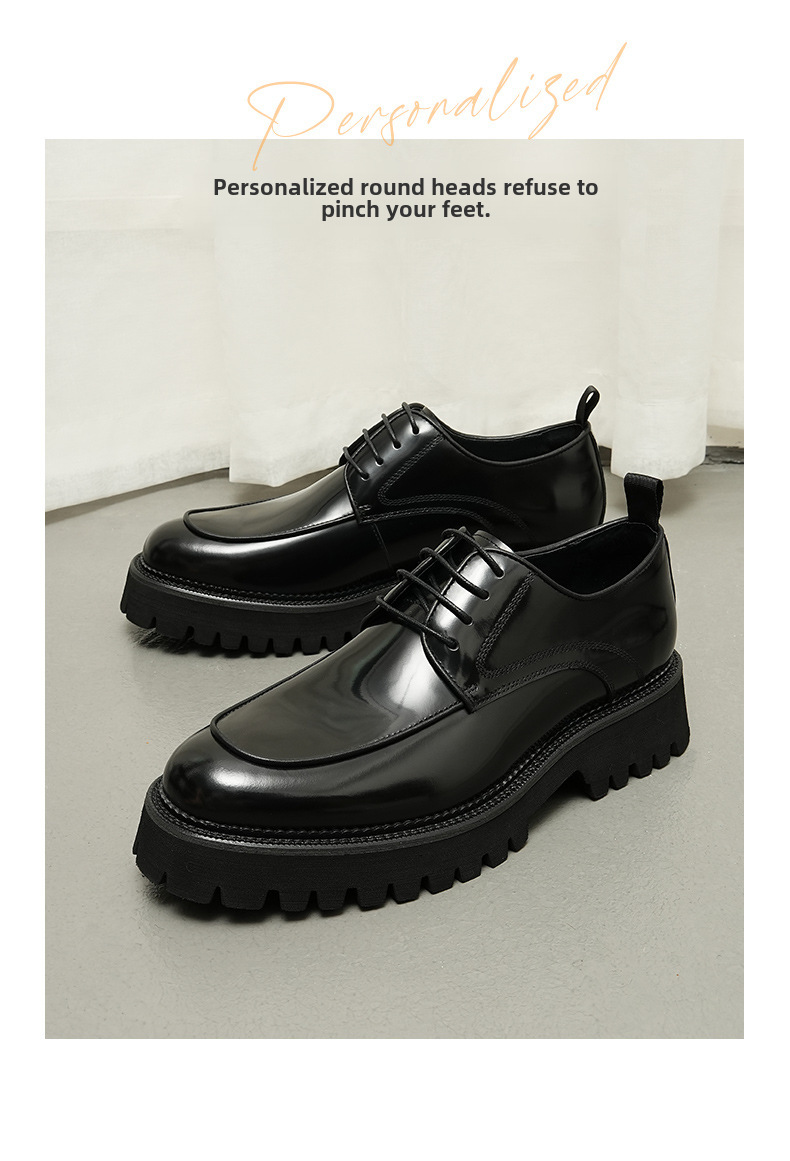 Thick-soled glossy leather shoes men's leather leather square toe British business casual Derby height increasing formal wear men's shoes Guangzhou sh_voghion.com